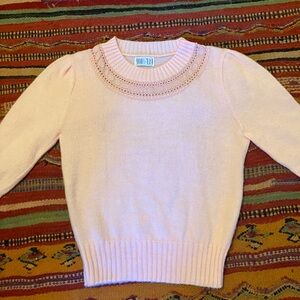 - Cozy Vintage Pink Sweater with Embroidered Neckline